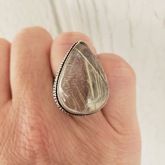 Natural Golden Rutile 925 Silver Ring. - Picture 2 of 8